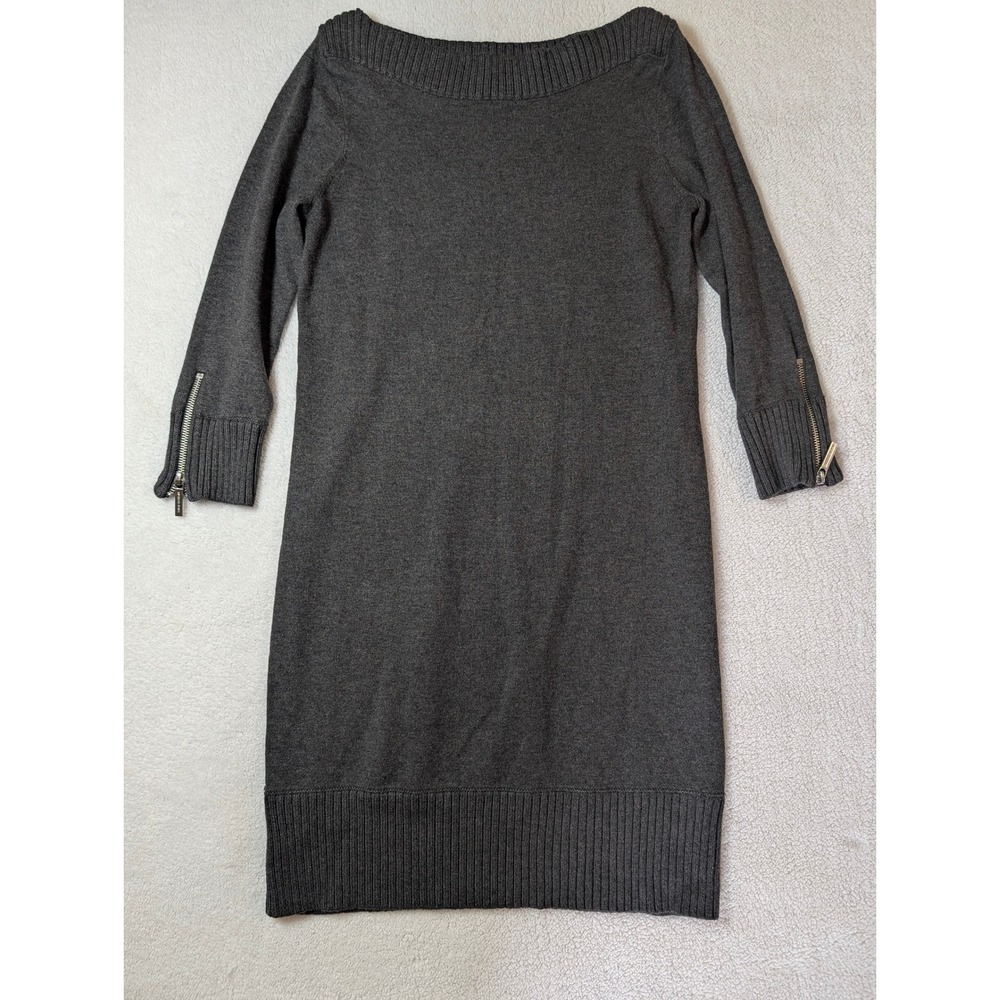 Michael Kors Womens Charcoal Gray Boat Neck Zipper Cuff Sweater Dress Small